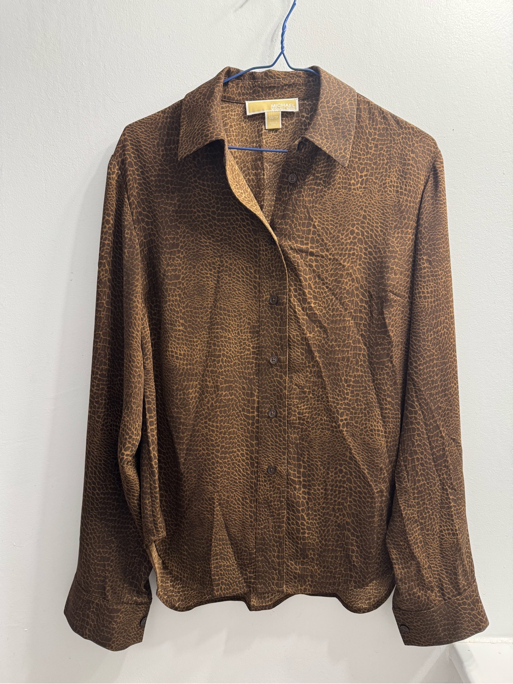 Michael Kors Brown Animal-Print Button-Up Blouse